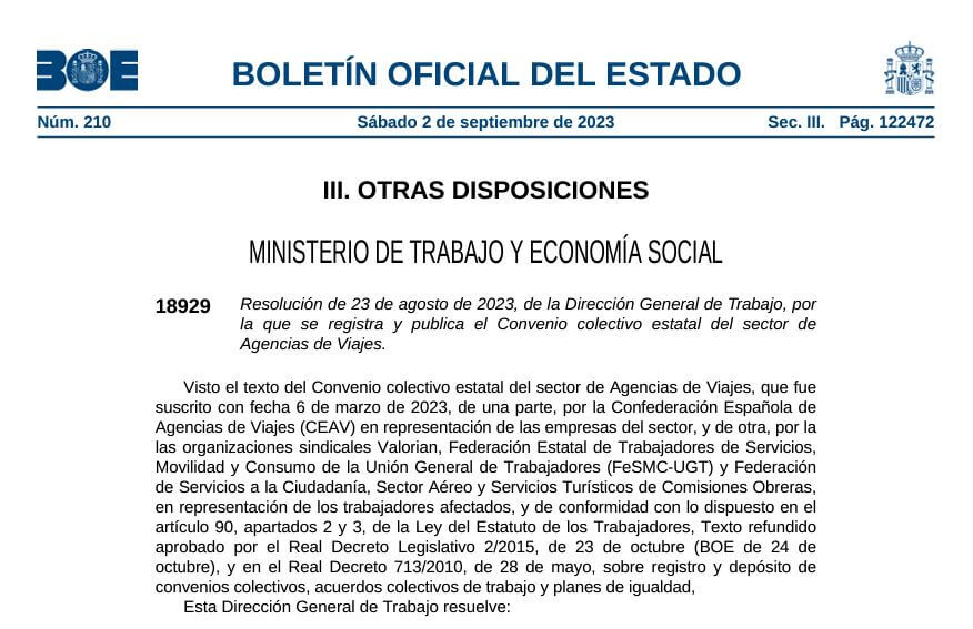 Recorte del nuevo Convenio Colectivo sector agencias de viajes